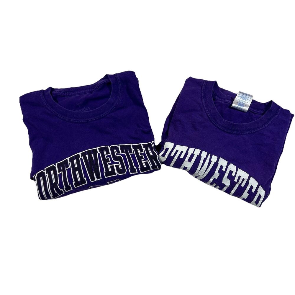Lot of 2 Northwestern Wildcats Long Sleeve Purple Shirts Fanatics Gildan Large - Picture 1 of 16